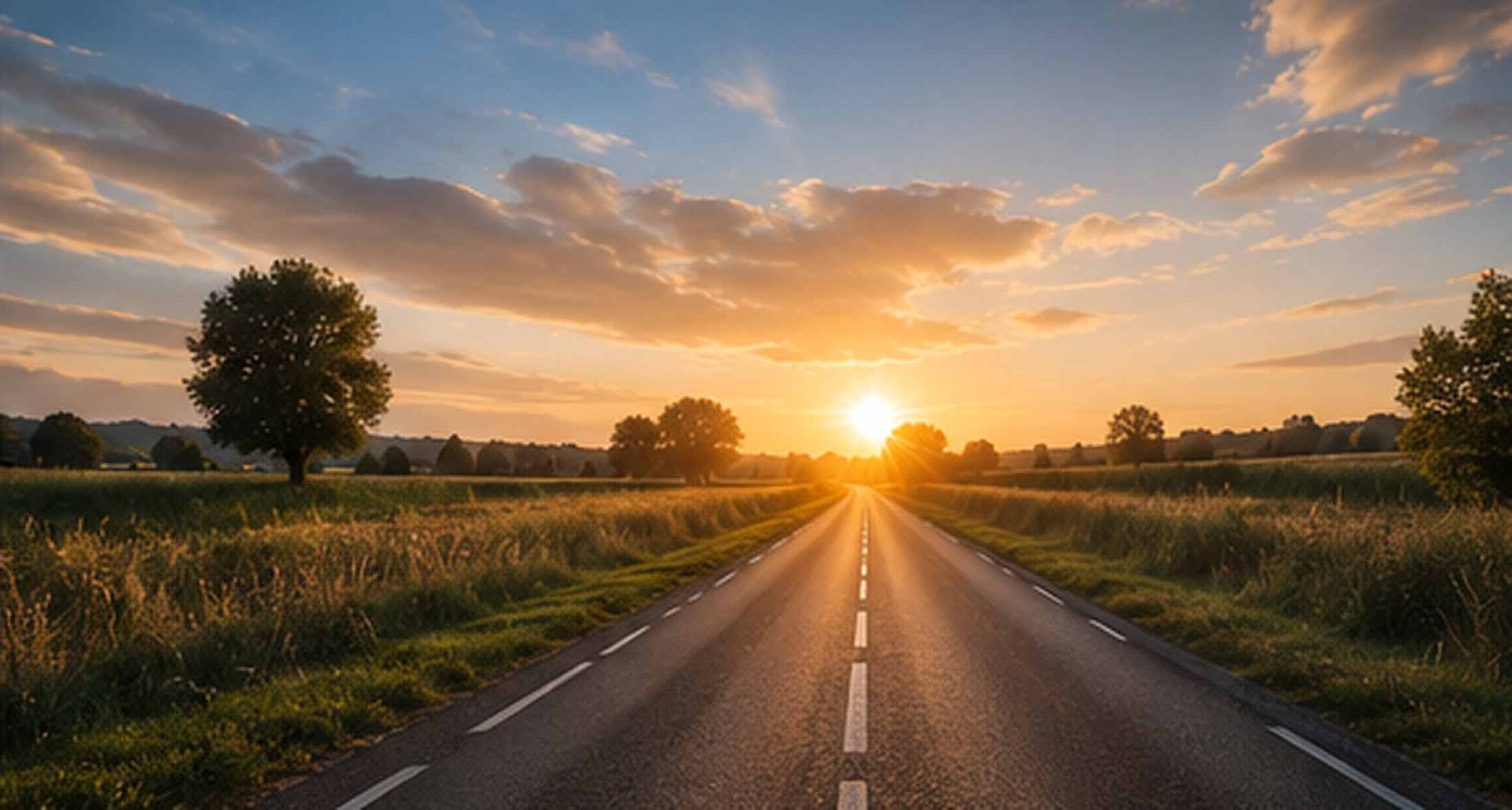 Route au coucher du soleil en conclusion d’un stage de récupération de points